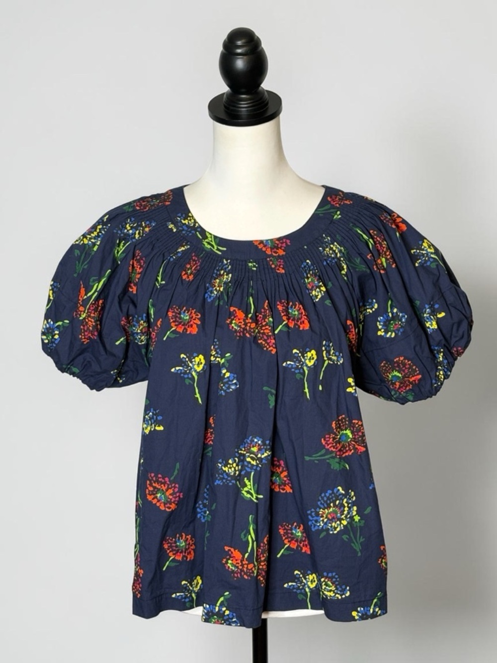 Ulla Johnson Senta Midnight Floral Puff Sleeve Pleated Poplin Top • Size 6